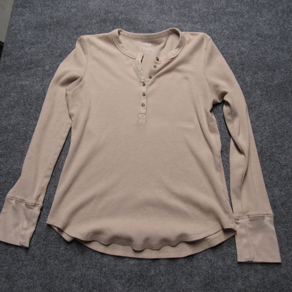 Aerie Waffle Knit Thermal Top Beige Tan Long Sleeve Small